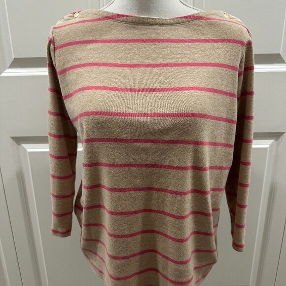 Lands' End Large striped long-sleeve tee shirt button details large 14-16 - Picture 1 of 4